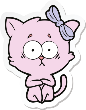 Bir insan tarafından çizilmiş çizgi film kedisinin çıkartması.