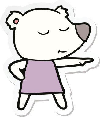 Bir insan tarafından çizilmiş bir elbise giyen kutup ayısının çıkartması.