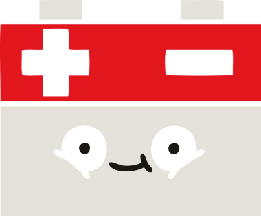 Bir insan tarafından çizilen araba aküsünün düz renkli retro karikatürü