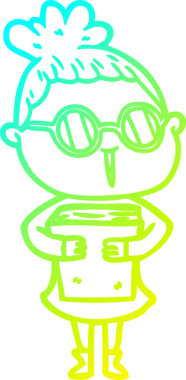 Bir insan tarafından çizilmiş gözlüklü bir karikatür kadın çizimi.