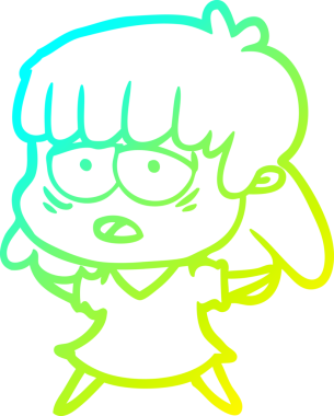 Bir insan tarafından çizilmiş, karikatür çizen yorgun bir kadın.