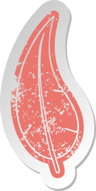 Bir insan tarafından çizilmiş yeşil uzun bir yaprağın sıkıntılı eski çizgi film çıkartması.