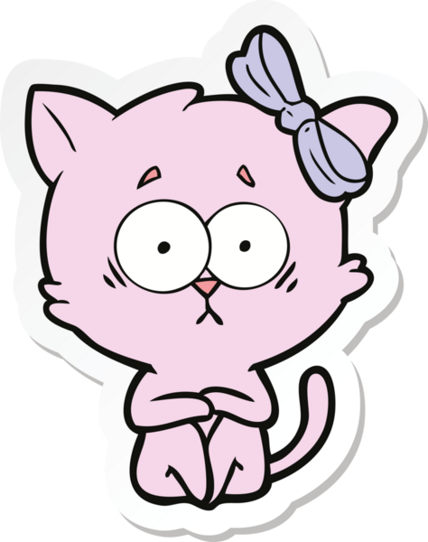 Bir insan tarafından çizilmiş çizgi film kedisinin çıkartması.