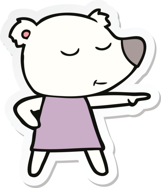 Bir insan tarafından çizilmiş bir elbise giyen kutup ayısının çıkartması.