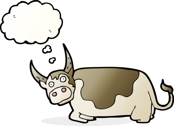 Bir insan tarafından çizilmiş düşünce baloncuklu çizgi film boğası.