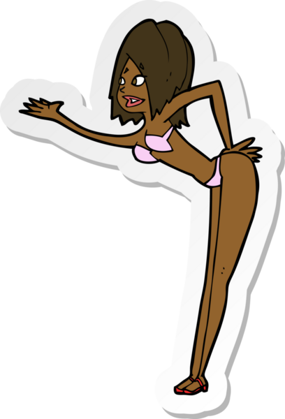 Bir insan tarafından çizilmiş bikinili bir karikatür kadının çıkartması.