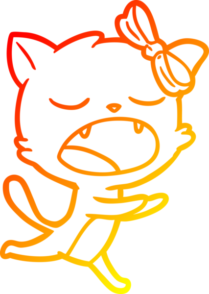 Bir insan tarafından çizilen esneyen kedinin sıcak çizgi çizimi