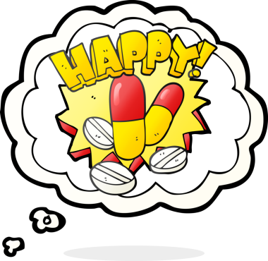 Serbest çizim düşünce balonu çizgi filmi bir insan tarafından çizilmiş mutluluk hapları