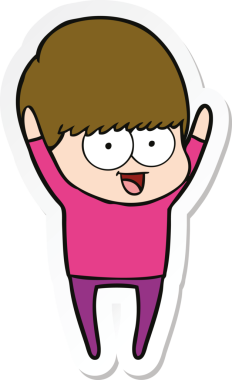 Bir insan tarafından çizilmiş mutlu bir çizgi film çocuğunun çıkartması.