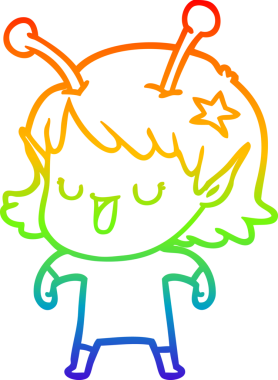 gökkuşağı gradyan çizimi mutlu bir uzaylı kız çizgi filmi bir insan tarafından çizildi