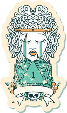 Retro Dövme Tarzı Üzgün Elf Barbar Karakteri Doğal bir insan tarafından çizilmiş