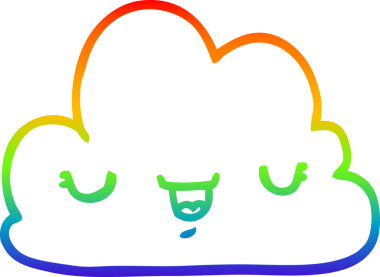 Gökkuşağı gradyan çizgisi bir insan tarafından çizilmiş şirin bir karikatür bulutu