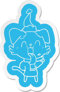 Bir insan tarafından çizilmiş Noel Baba şapkası giyen nefes nefese bir köpeğin garip çizgi film etiketi.