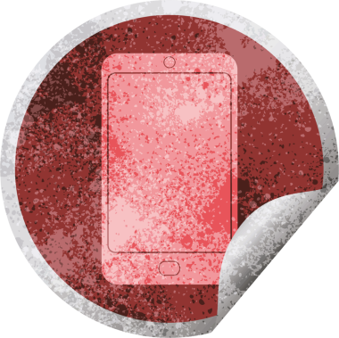 bir insan tarafından çizilmiş cep telefonu grafikli dairesel soyma etiketi