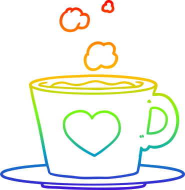 Gökkuşağı gradyan çizgisi bir insan tarafından çizilmiş güzel bir fincan kahvenin