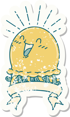 Dövme stili eski bir çıkartma. Bir insan tarafından çizilmiş mutlu denizanası.