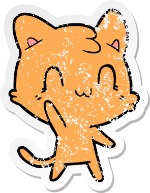 Bir insan tarafından çizilmiş mutlu bir kedinin sıkıntılı çıkartması.