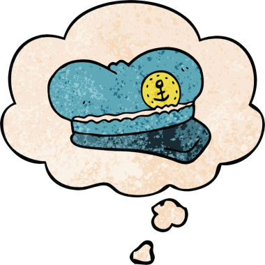 Bir insan tarafından çizilmiş grunge desenli düşünce baloncuklu denizci şapkası.