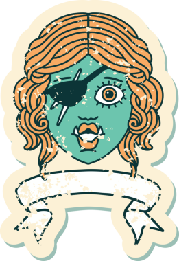 Retro Dövme Biçimli Ork karakter yüzü Bir insan tarafından çizilmiş pankartıyla