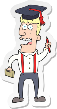 Bir insan tarafından çizilmiş, stresli bir öğrencinin çıkartması.