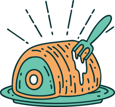 Bir insan tarafından çizilmiş geleneksel dövmeli biftek resmi.