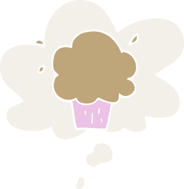 Düşünce baloncuğu olan, insan tarafından çizilmiş bir kek.