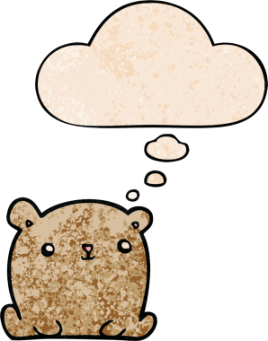 Bir insan tarafından çizilmiş grunge desenli düşünce baloncuğu olan sevimli çizgi film ayısı.