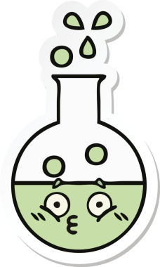 Bir insan tarafından çizilmiş şirin bir çizgi film test tüpünün çıkartması.