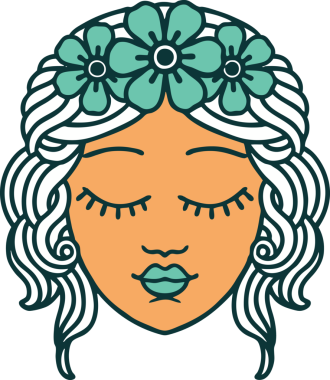 İkonik dövme stili bir insan tarafından çizilmiş bakire yüzü.