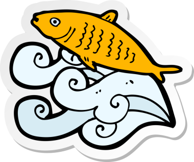 Bir insan tarafından çizilmiş karikatür balığının çıkartması.