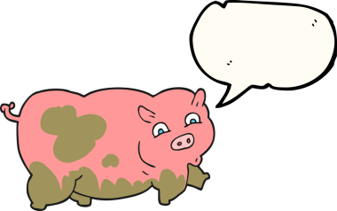 Bir insan tarafından çizilmiş serbest konuşma balonu çizgi film domuzu.