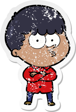 Bir insan tarafından çizilmiş, sıkıntılı bir çizgi film çıkartması.