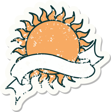 Bir insan tarafından çizilmiş güneşin bayrağı olan eski bir etiket