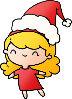 Bir insan tarafından çizilmiş Kawai kızının el çizimi gradyan çizgi filmi.