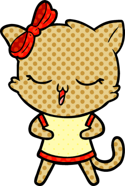 Bir insan tarafından çizilmiş kafasında yay olan çizgi film kedisi.