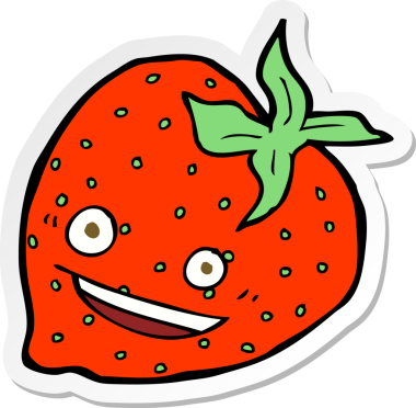 Bir insan tarafından çizilmiş karikatür çileği çıkartması.