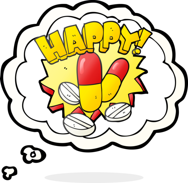Serbest çizim düşünce balonu çizgi filmi bir insan tarafından çizilmiş mutluluk hapları