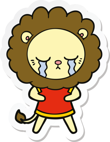 Bir insan tarafından çizilmiş ağlayan çizgi film aslanının çıkartması.