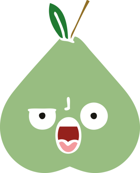 Bir insan tarafından çizilmiş yeşil bir armutun düz renkli retro karikatürü