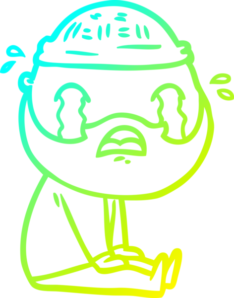 Bir insan tarafından çizilmiş ağlayan sakallı bir adamın çizdiği soğuk çizgi.