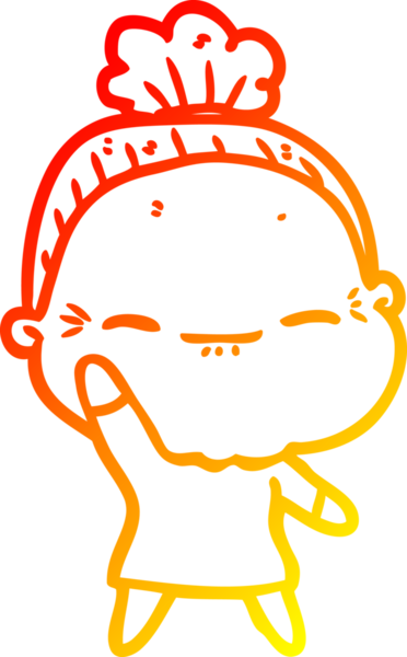 Bir insan tarafından çizilmiş barışçıl, yaşlı bir kadının sıcak çizgi çizimi.