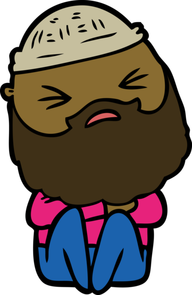 Bir insan tarafından çizilmiş sakallı bir çizgi film adamı.