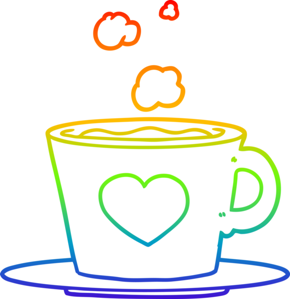 Gökkuşağı gradyan çizgisi bir insan tarafından çizilmiş güzel bir fincan kahvenin