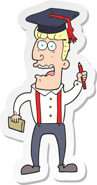 Bir insan tarafından çizilmiş, stresli bir öğrencinin çıkartması.