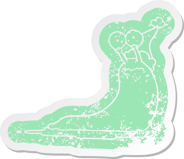 Bir insan tarafından çizilmiş Noel Baba şapkası giyen bir sümüklüböceğin garip karikatürü.