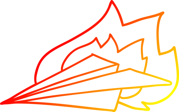 Bir insan tarafından çizilen yanan kağıt uçağın sıcak çizgi çizimi