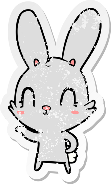 Bir insan tarafından çizilmiş şirin bir tavşanın sıkıntılı çıkartması.