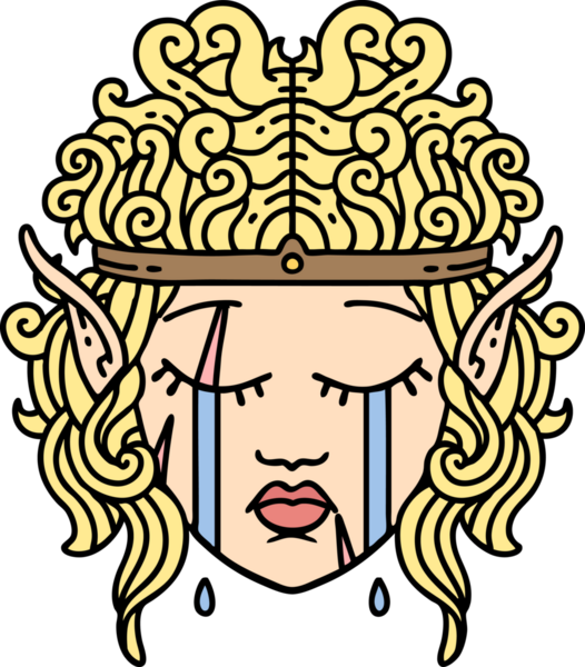 Retro Dövme Tarzı Ağlayan Elf Barbar karakter yüzü Bir insan tarafından çizilmiş