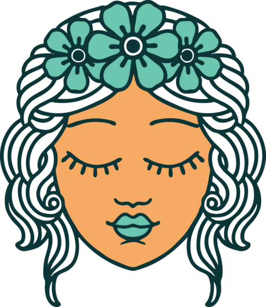 İkonik dövme stili bir insan tarafından çizilmiş bakire yüzü.