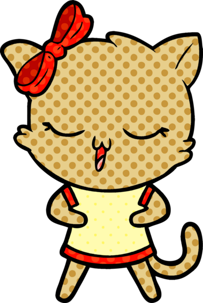 Bir insan tarafından çizilmiş kafasında yay olan çizgi film kedisi.